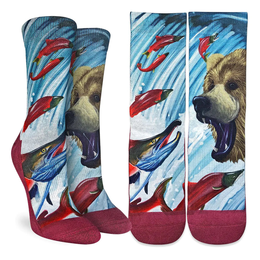Grizzly Bear & Sockeye Salmon Womens Socks